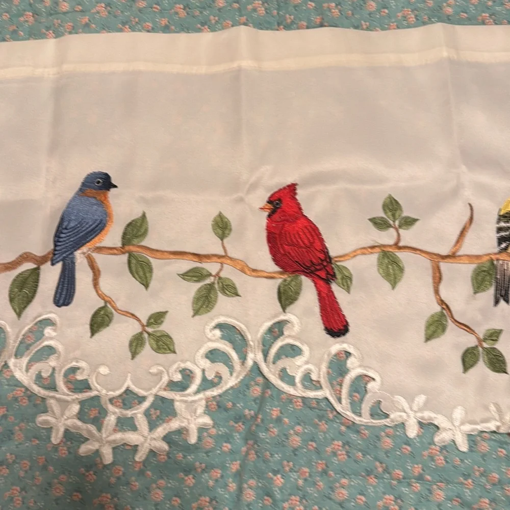 Curtain Valance Topper with Bird Motifs Red and Blue New